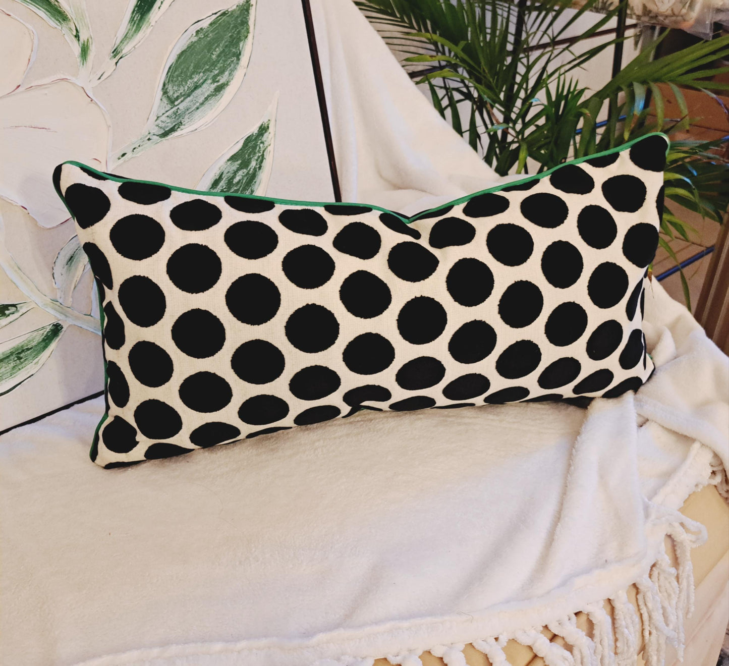Jet Black White Spots Velvet Pillow Cover