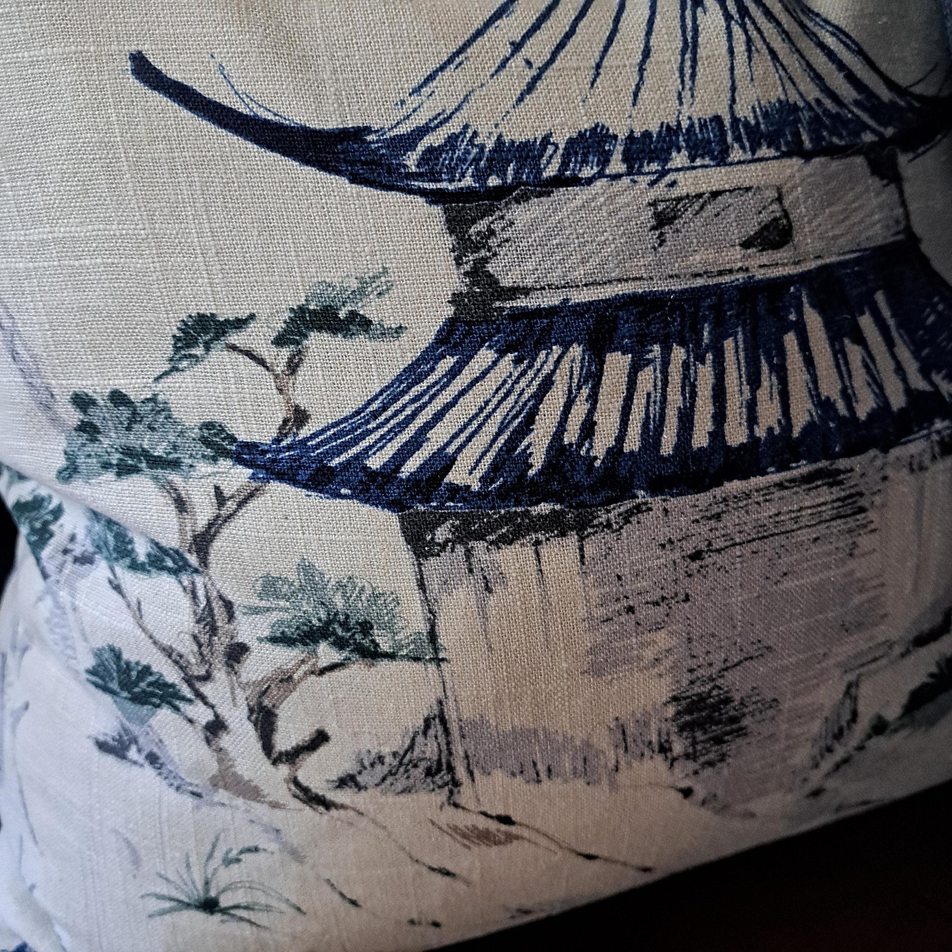 Navy Blue Sketch Pagoda Pillow Cover