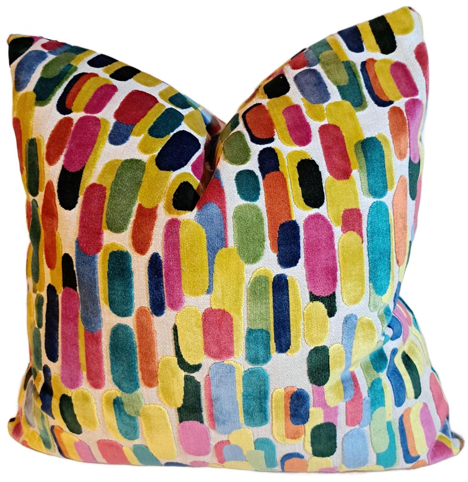 Multi Bright Colors Velvet Pillow Cover