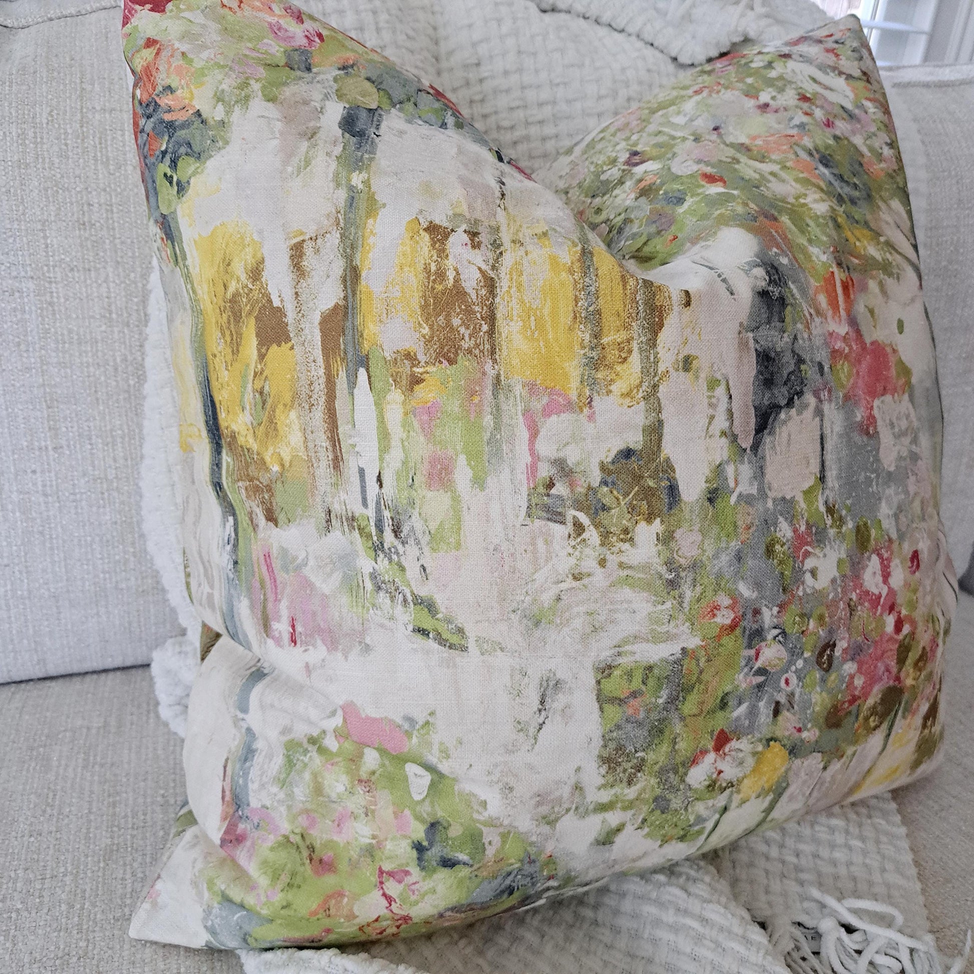 Garden pastel watercolor print pillow cover