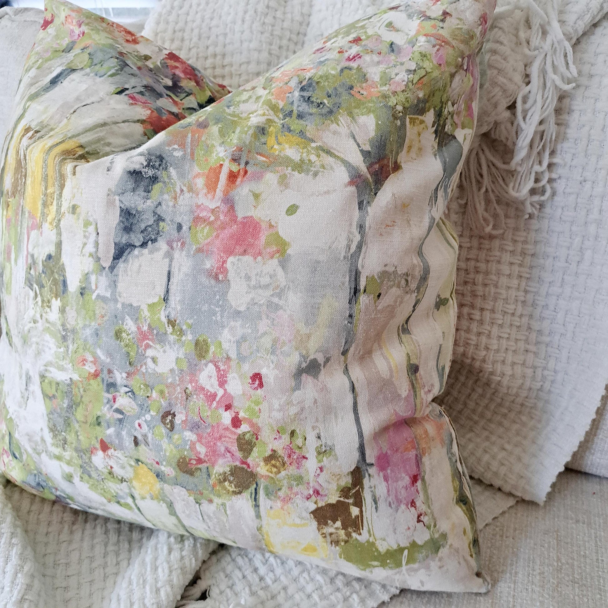 Garden pastel watercolor print pillow cover