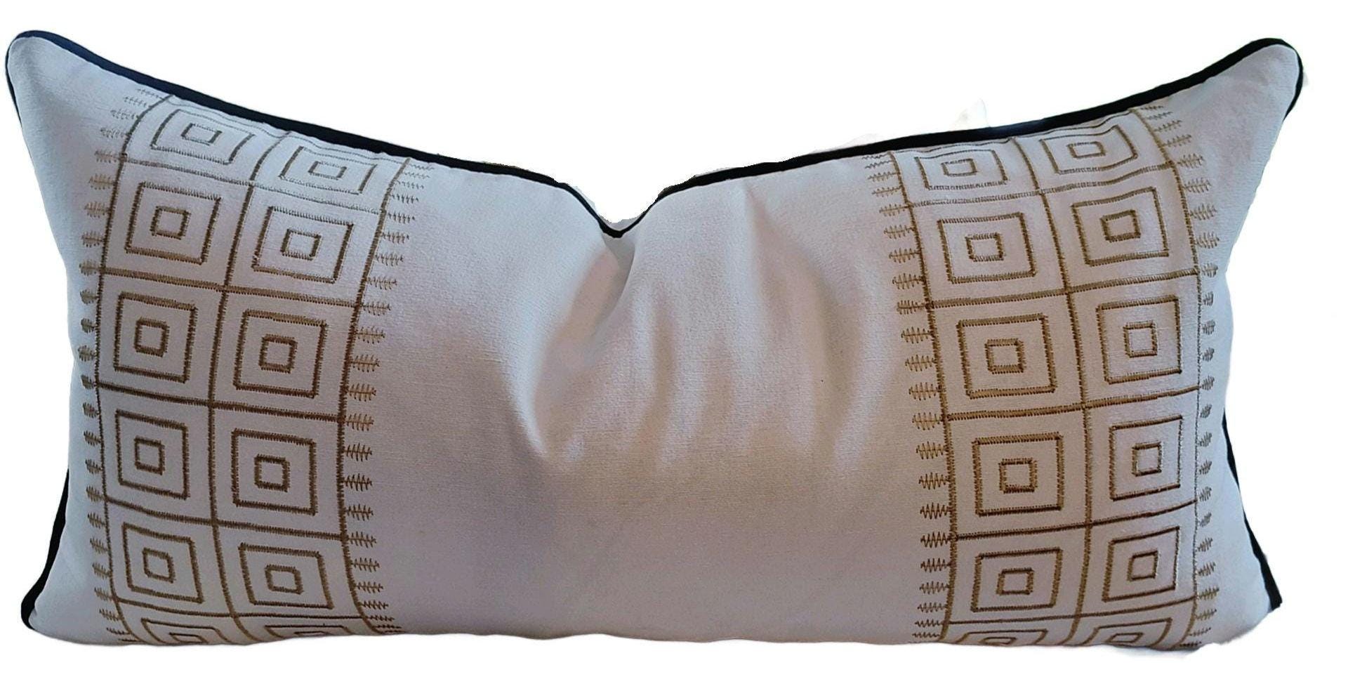 Embroidered Gold Key Stripe Cream Pillow cover