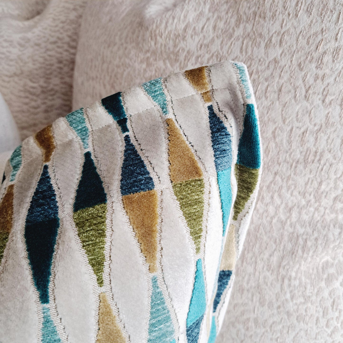 Teal Green Diamond Velvet Pillow Cover