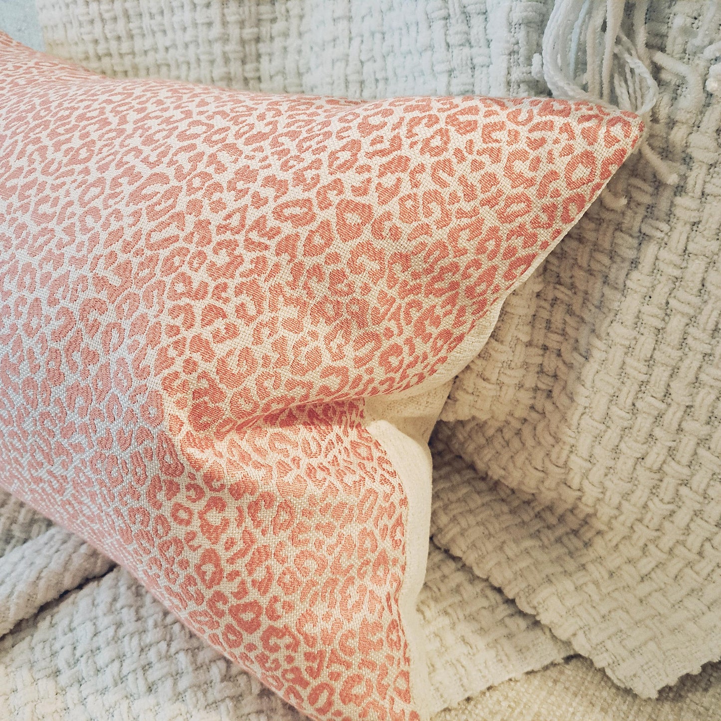 Coral and Cream Leapard Print Pillow