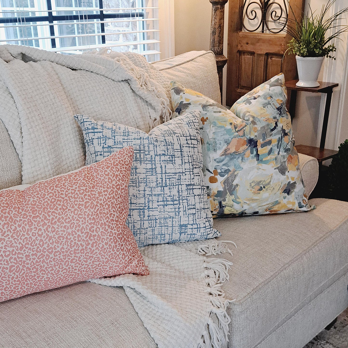 Coral and Cream Leapard Print Pillow