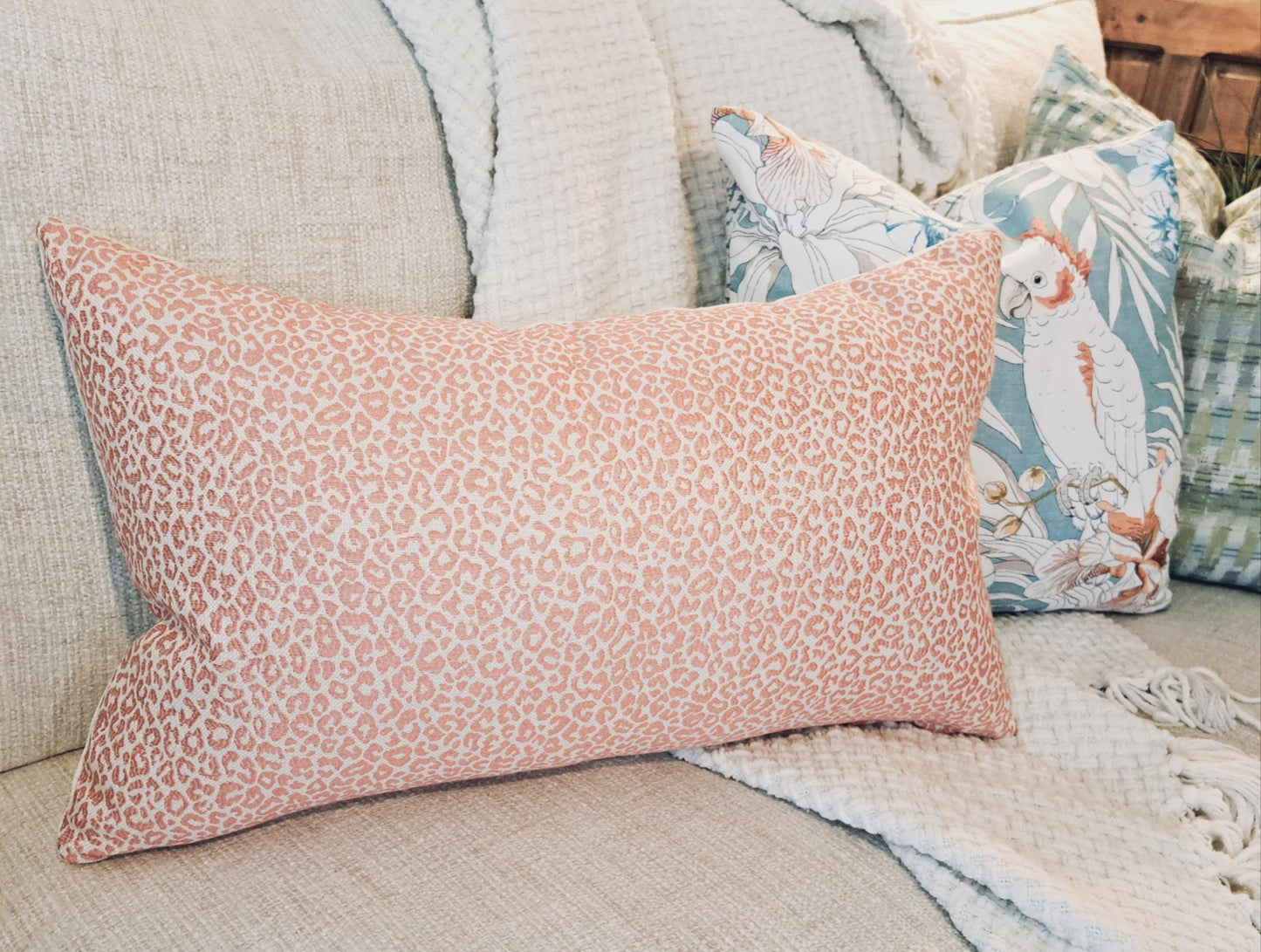 Coral and Cream Leapard Print Pillow