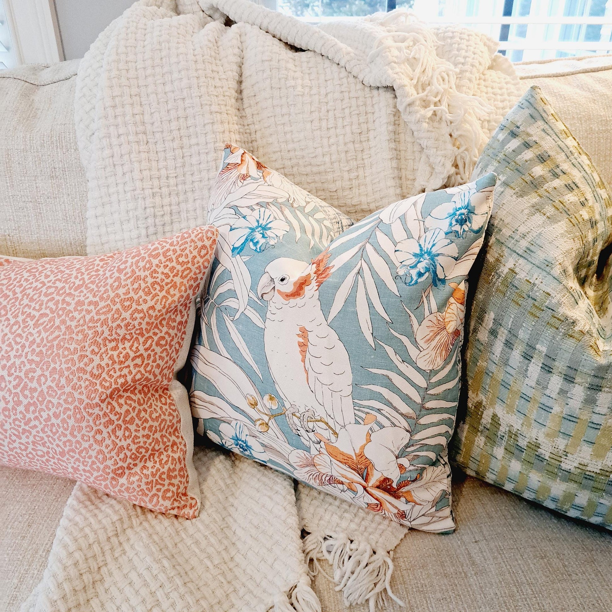 Erre Turquoise Parrot Pillow Cover