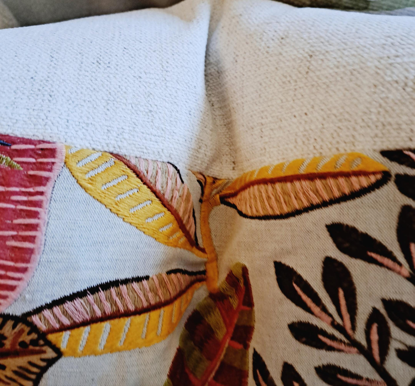 Melon Coral Embroidered Floral Pillow Cover