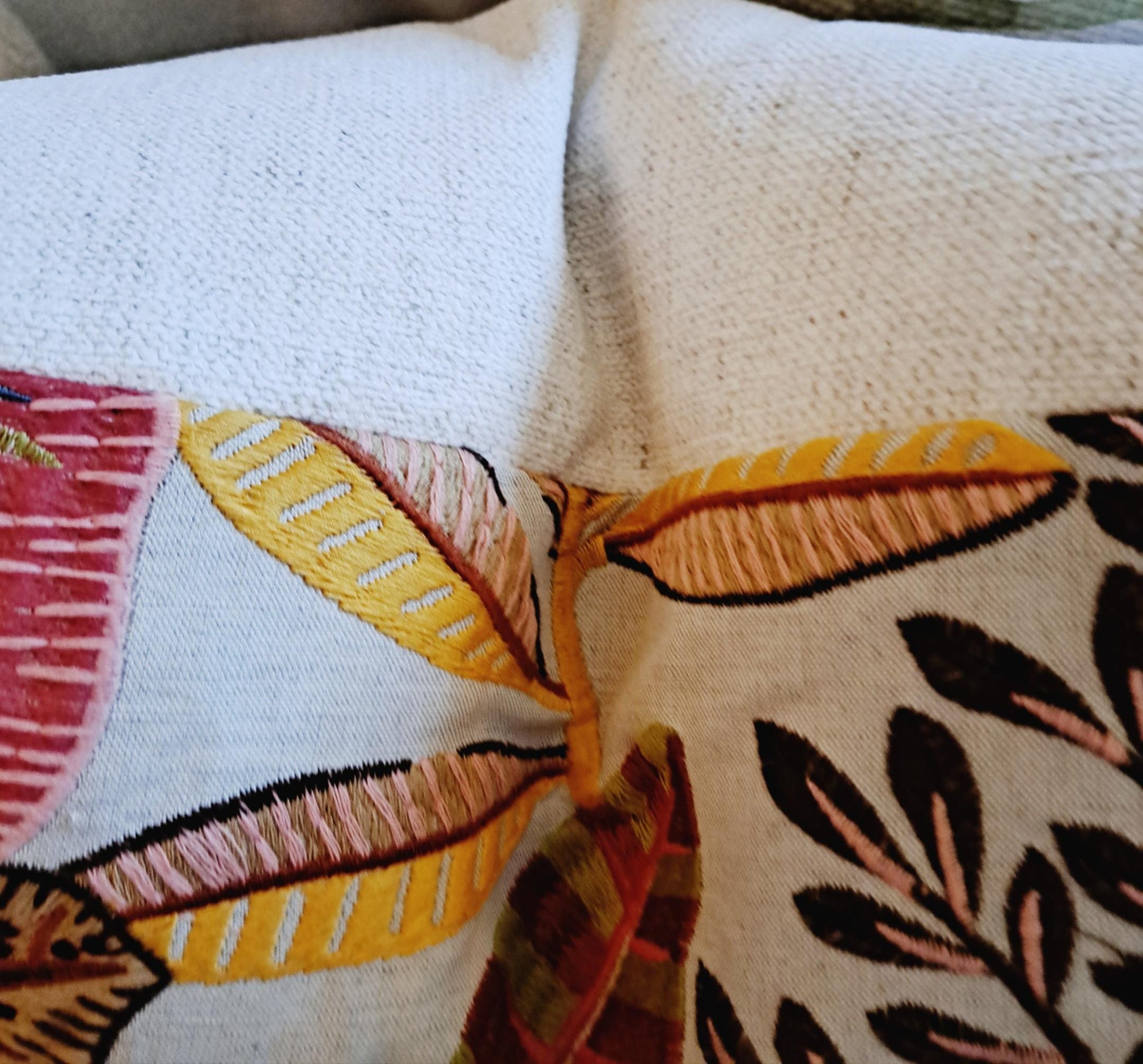 Melon Coral Embroidered Floral Pillow Cover