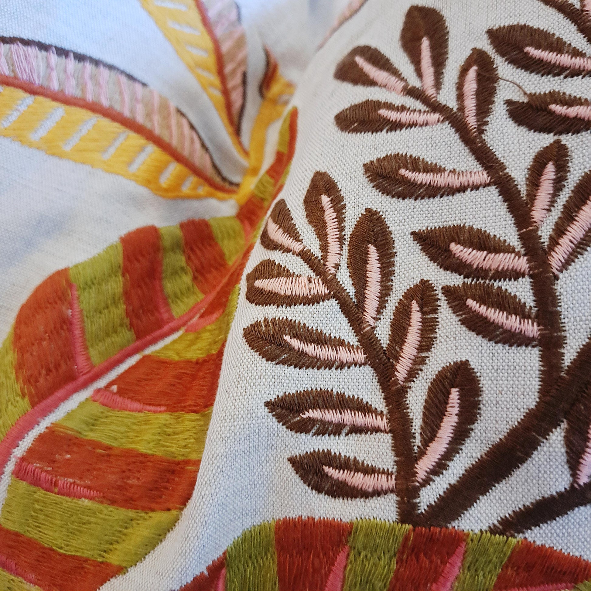 Melon Coral Embroidered Floral Pillow Cover