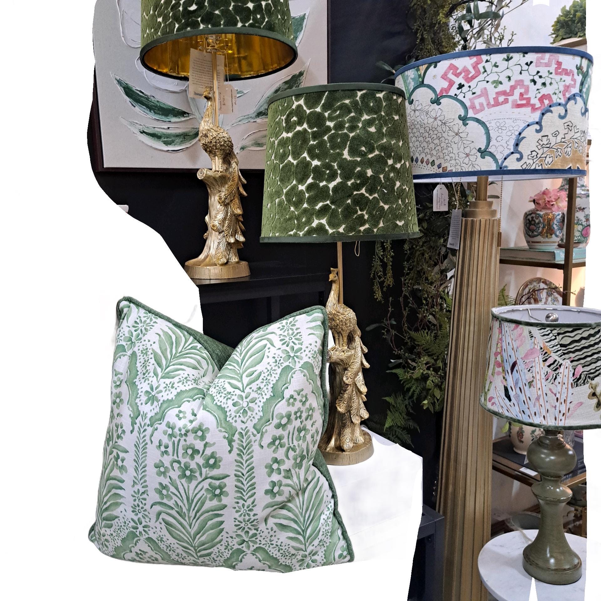 Ivy Green and White Flowers Pillow Cover