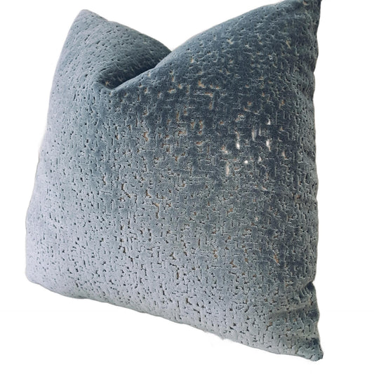Mineral Blue Cut Velvet Pillow Cover