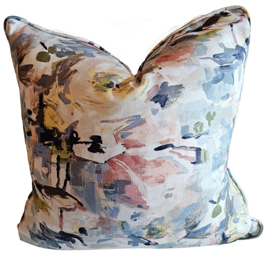 Watercolor Abstract Floral Blue Blush Green pillow cover