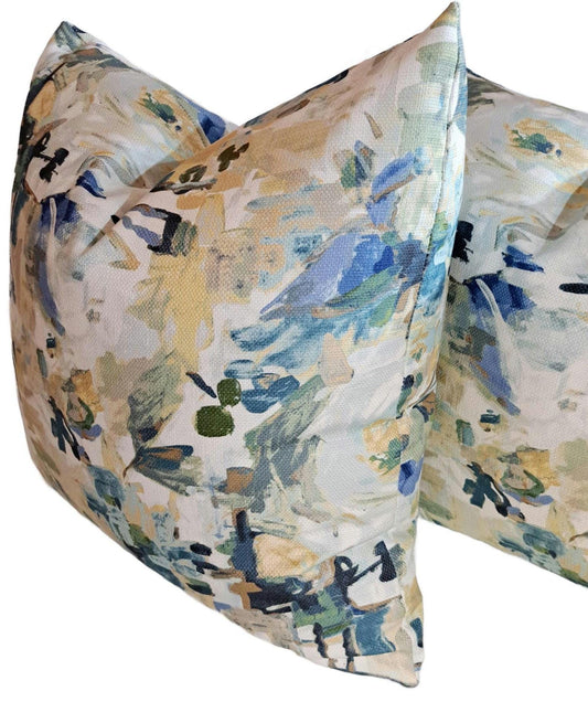 Watercolor Abstract Floral Blue Green Pillow Cover