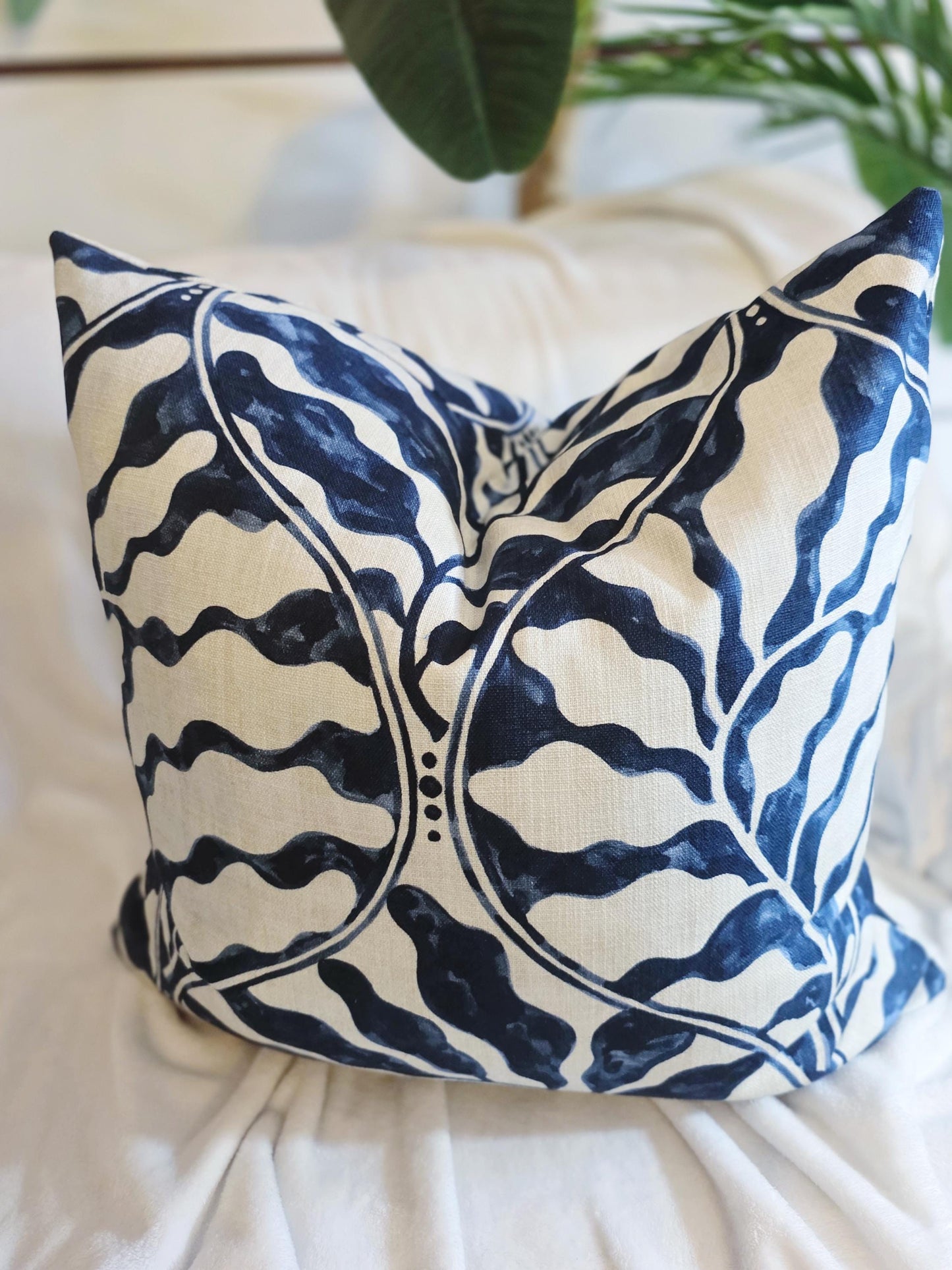 Navy Leaves Pillow Cover