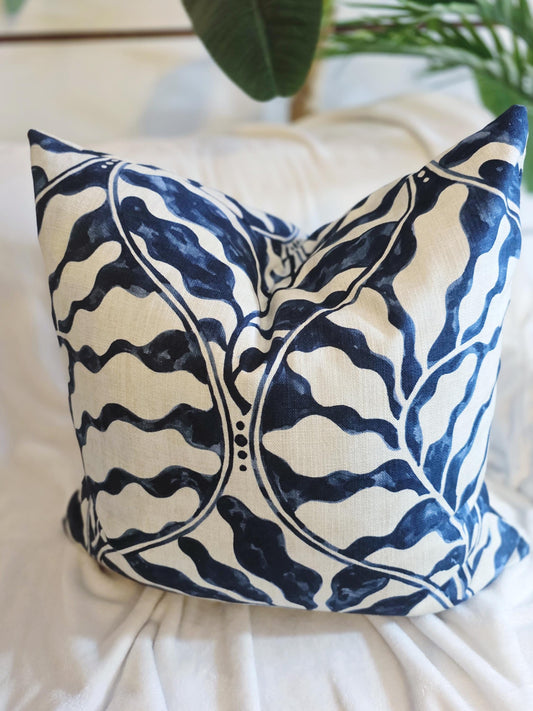 Navy Leaves Pillow Cover