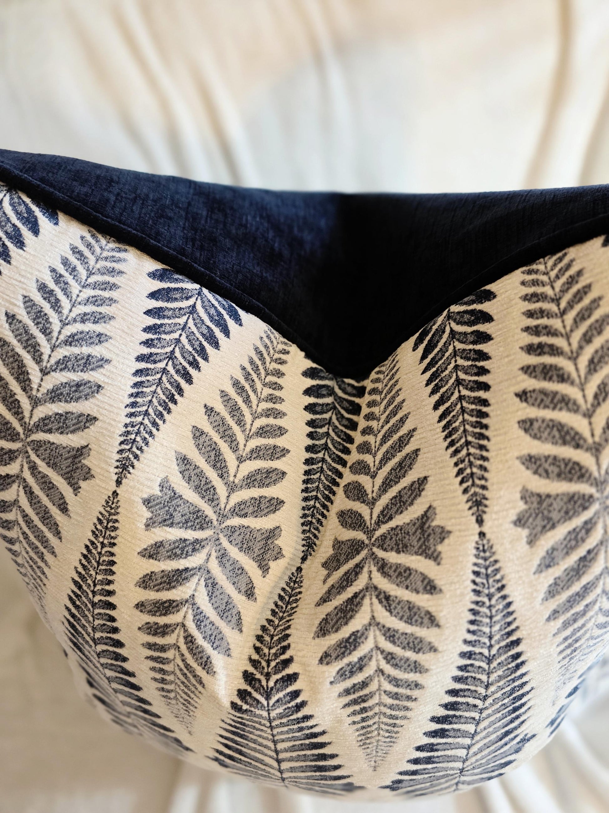 Floral Stripe Classic Navy Pillow Cover