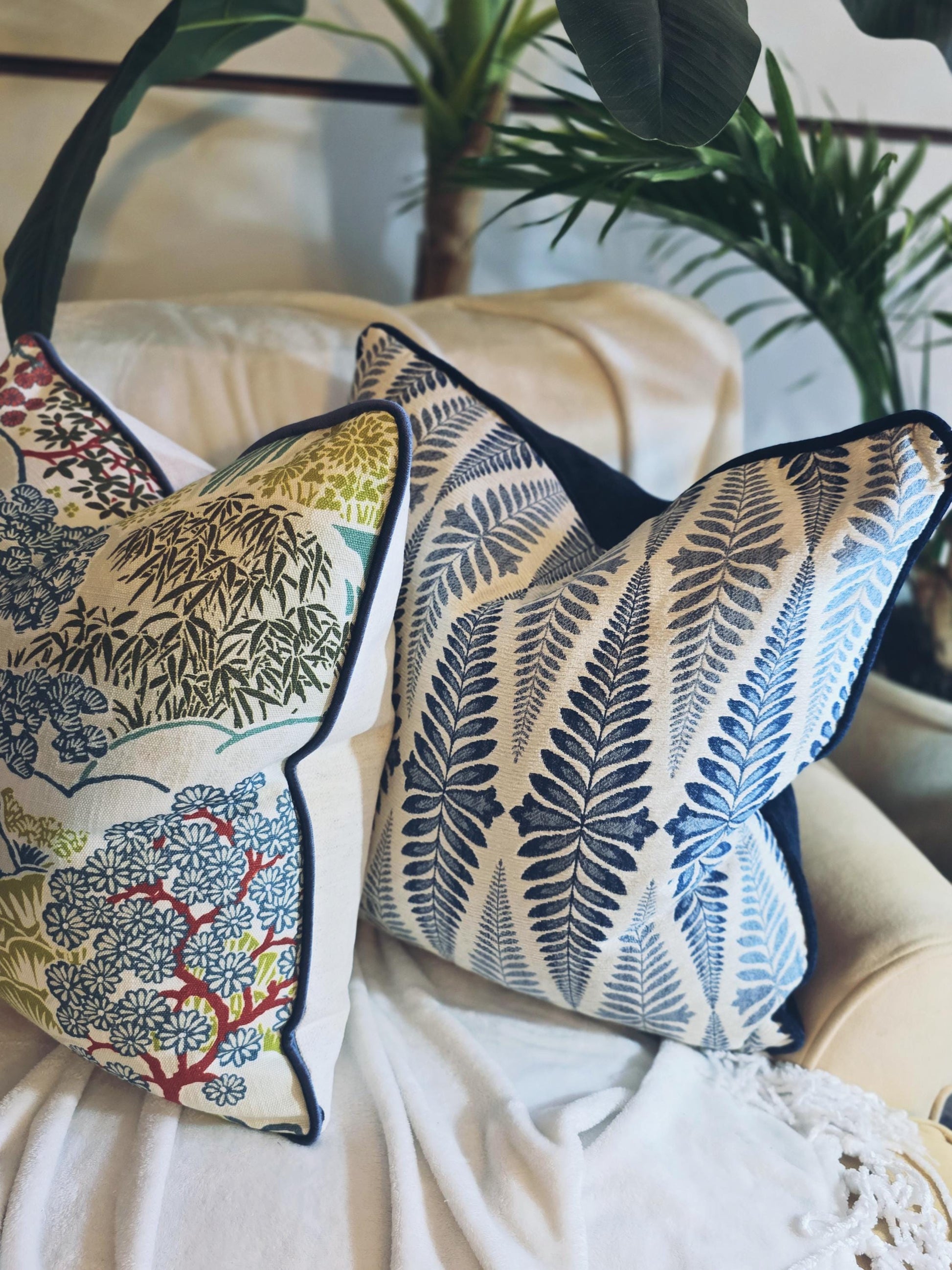 Floral Stripe Classic Navy Pillow Cover