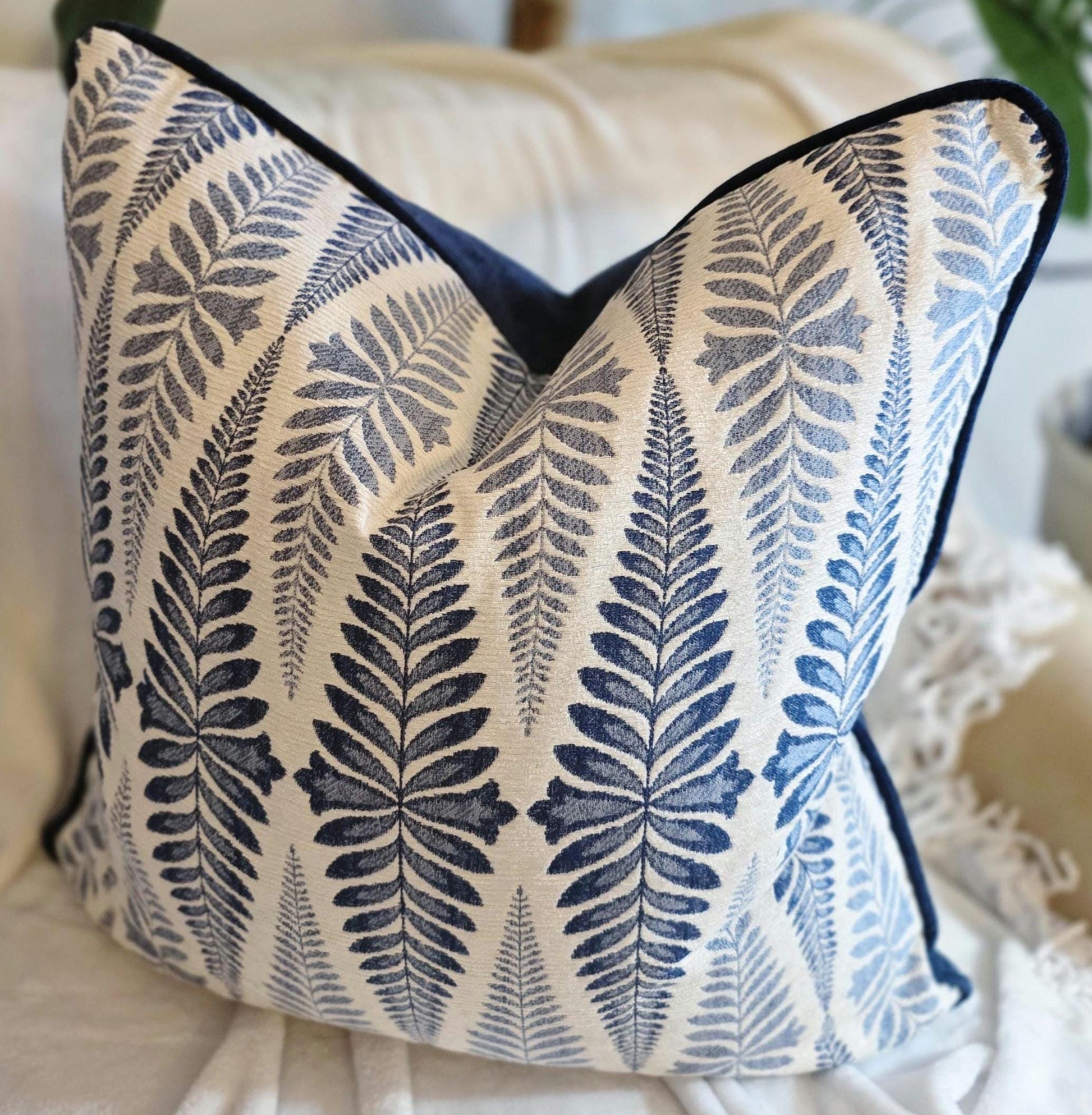Floral Stripe Classic Navy Pillow Cover