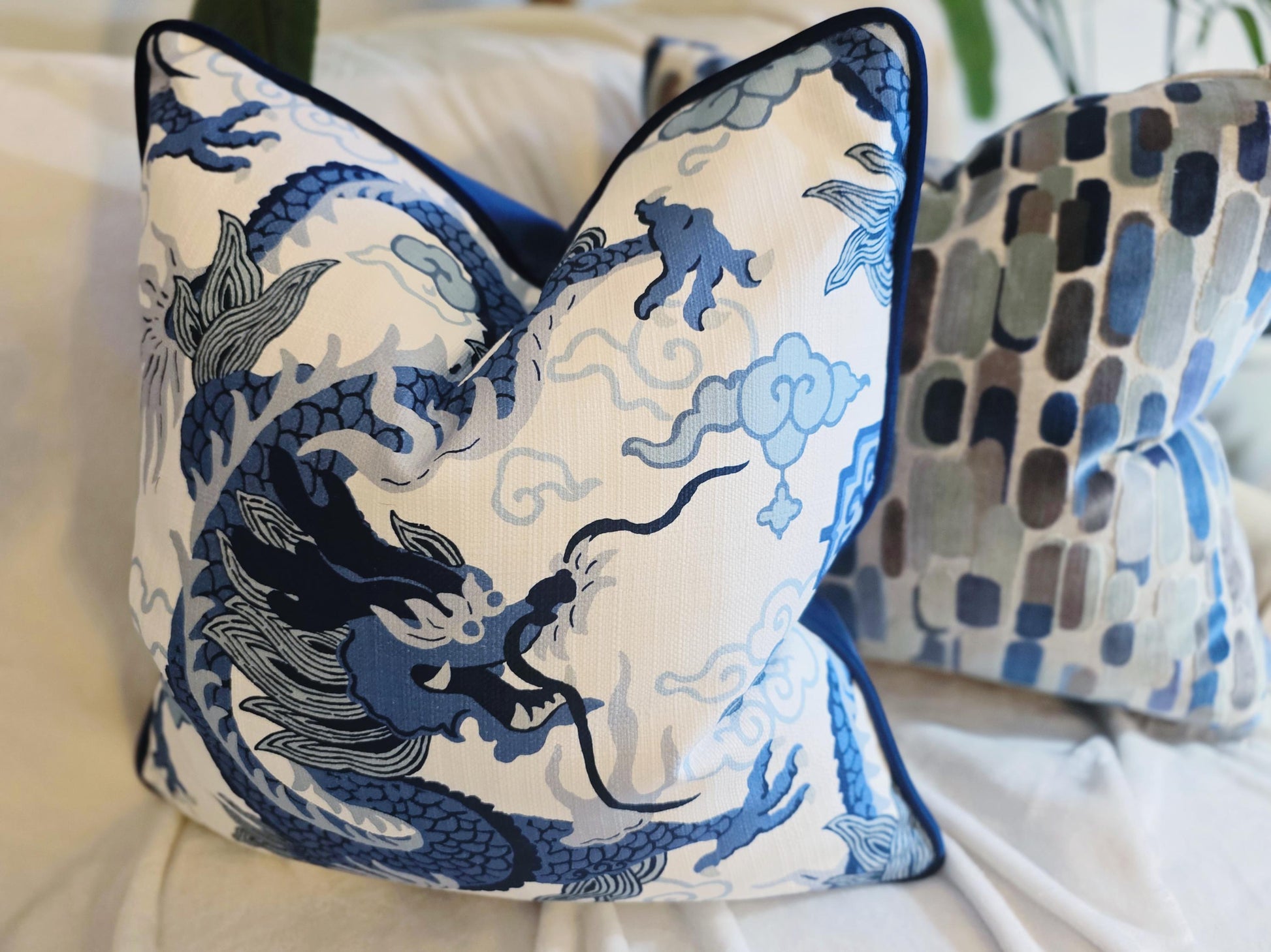 Royal Dragon Porcelain Blue Pillow Cover