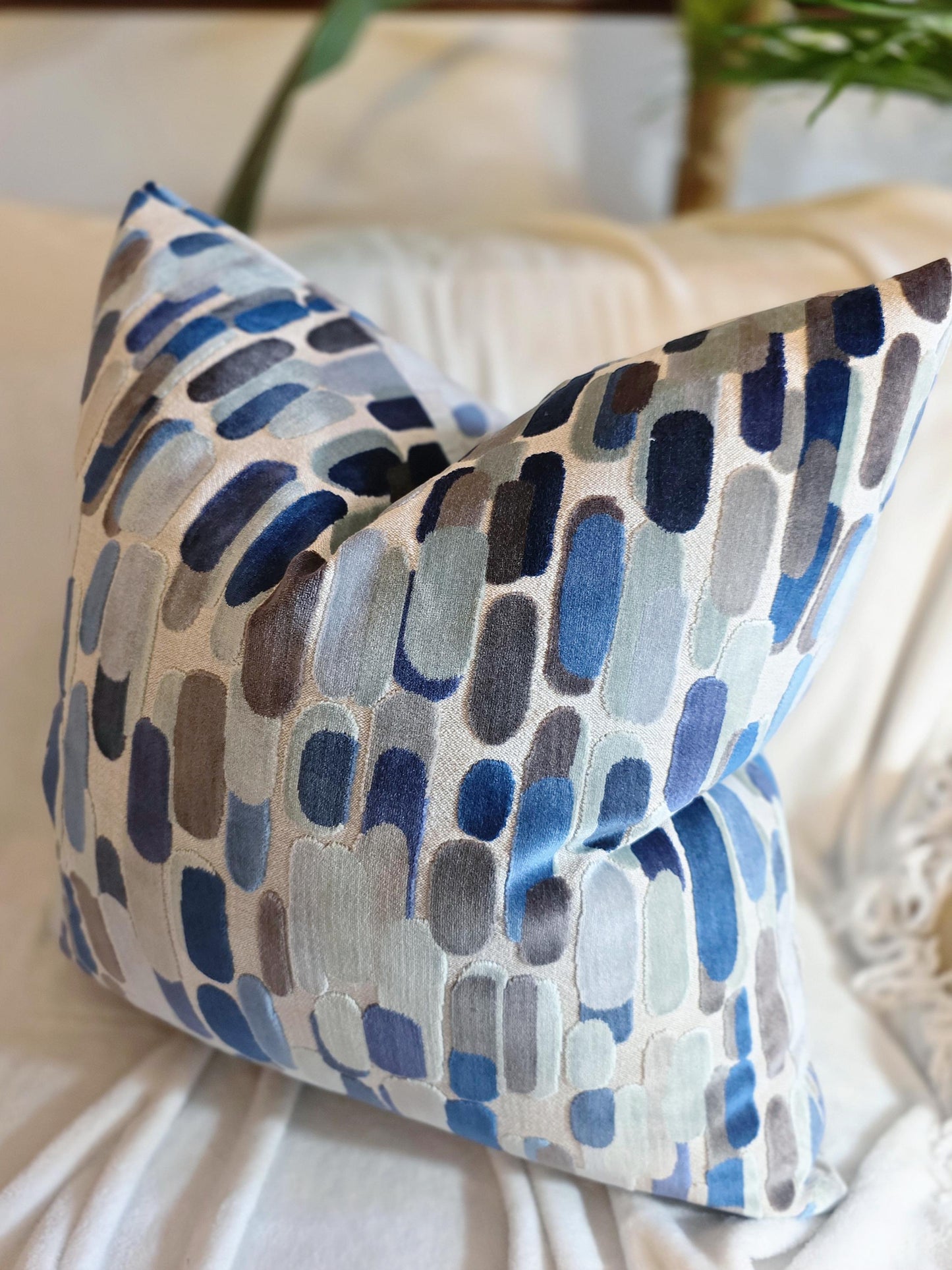 Seaside Blue Velvet Pillow Cover