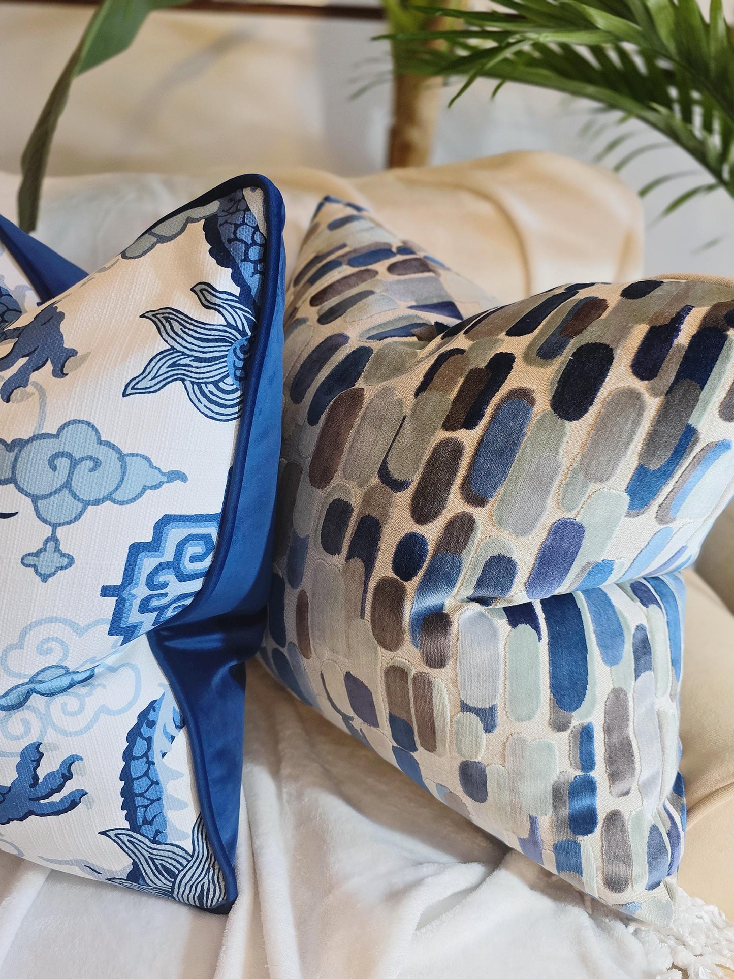 Seaside Blue Velvet Pillow Cover