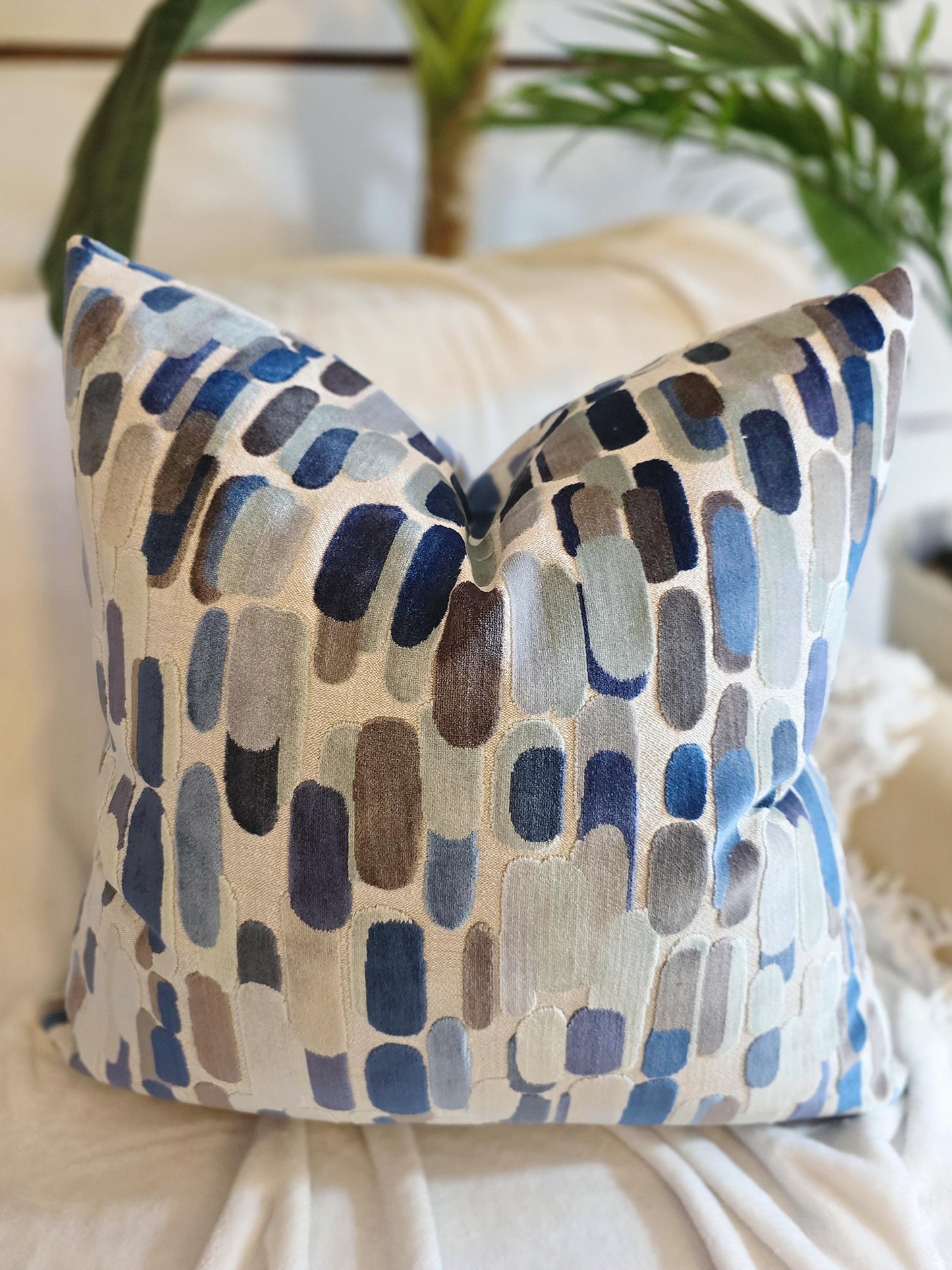 Seaside Blue Velvet Pillow Cover