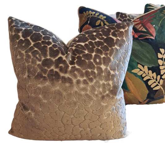 Grey Brown Leapard Print velvet Pillow Cover