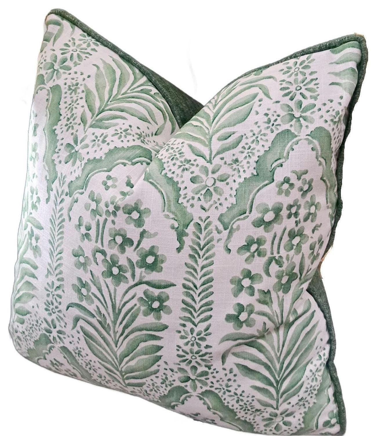Ivy Green and White Flowers Pillow Cover