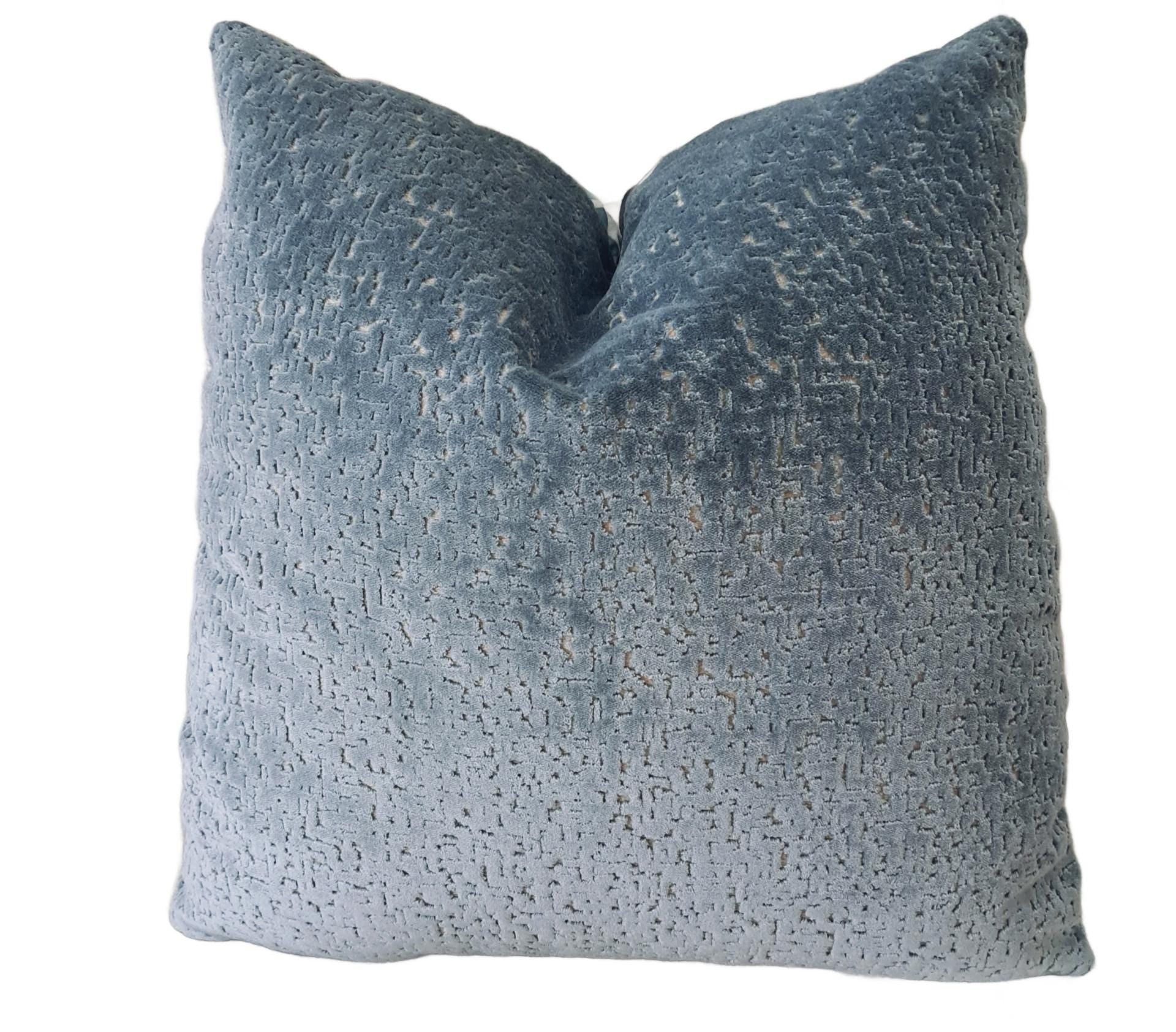 Mineral Blue Cut Velvet Pillow Cover
