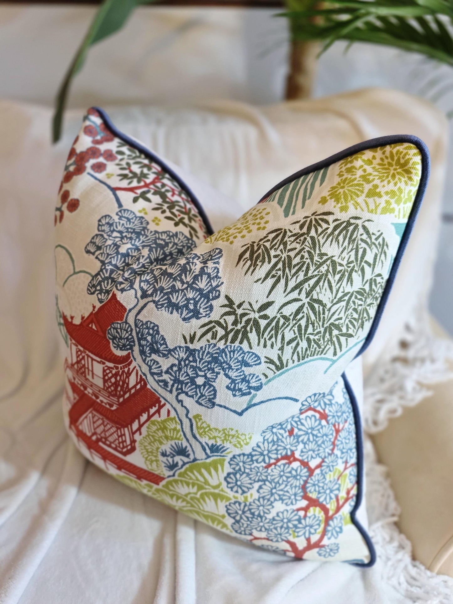 Spice Garden Red Chinoiserie Pillow Cover