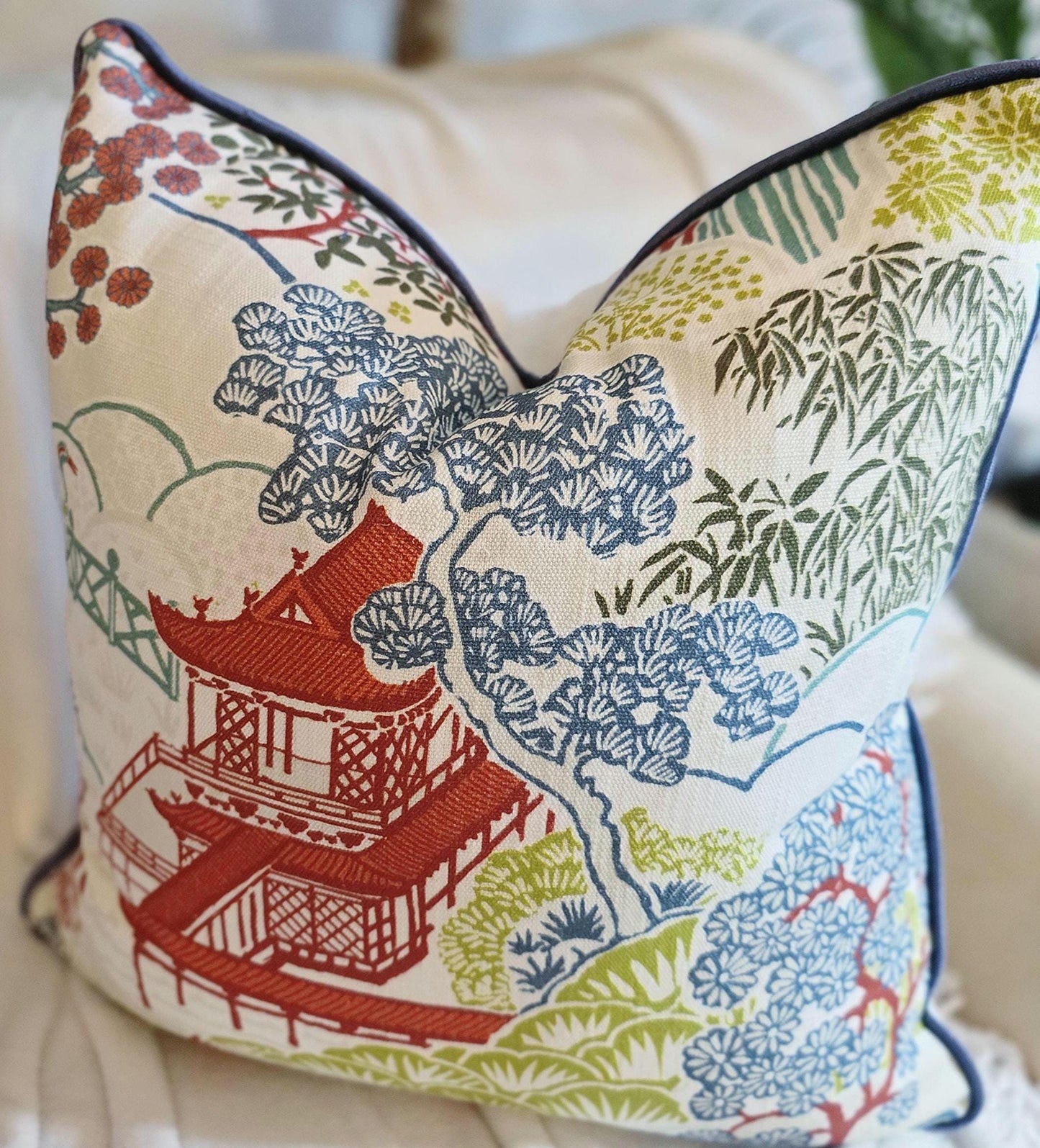 Spice Garden Red Chinoiserie Pillow Cover