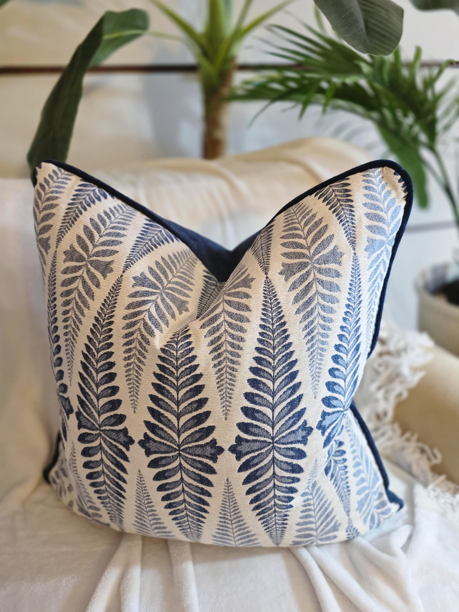 Floral Stripe Classic Navy Pillow Cover