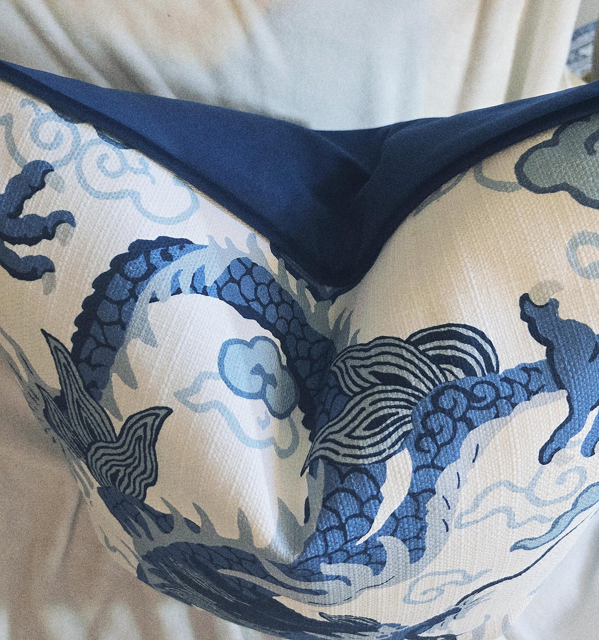 Royal Dragon Porcelain Blue Pillow Cover