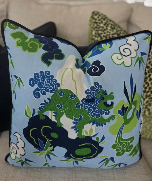Playful Chinoiserie Lion Pillow Cover