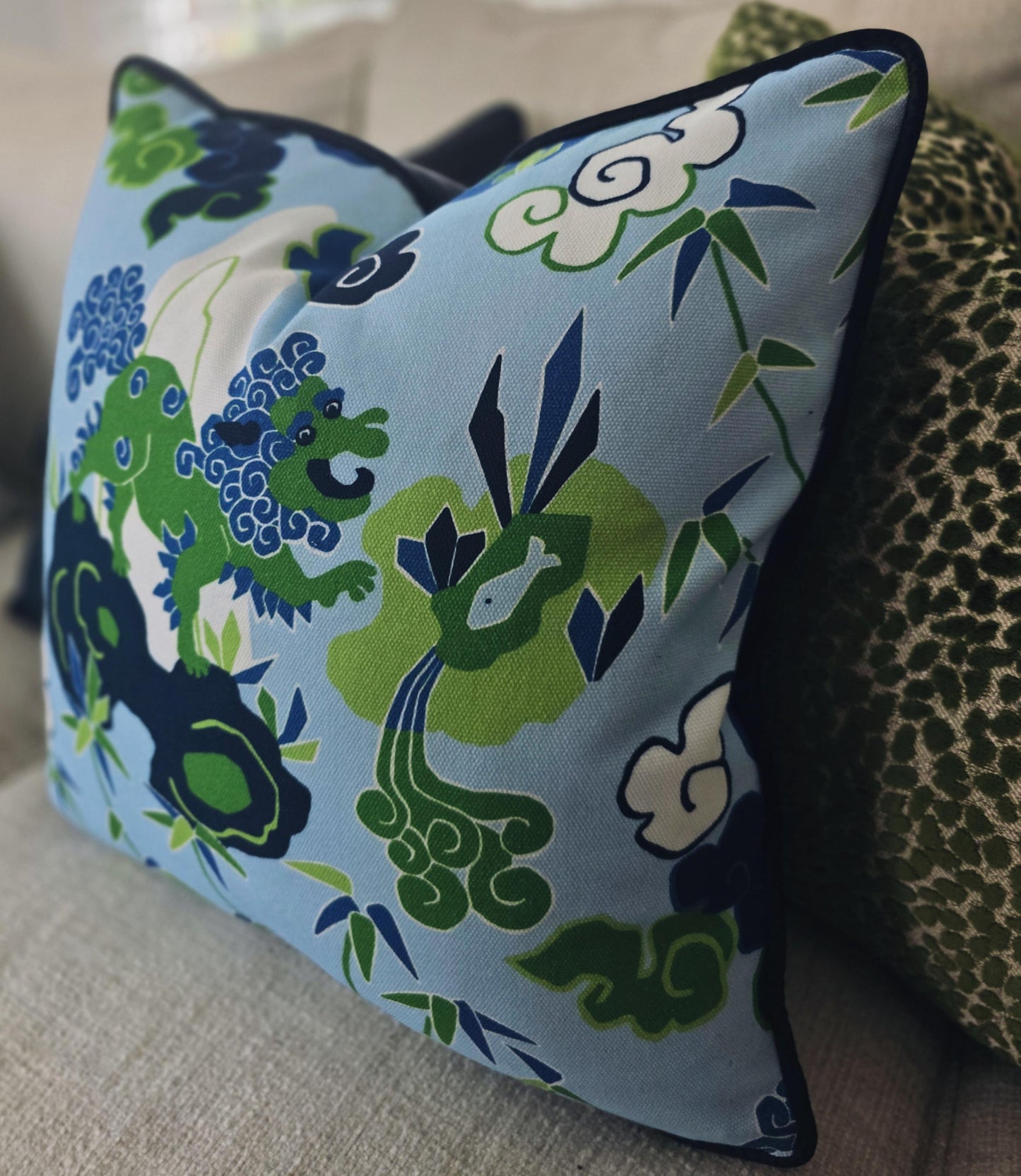 Playful Chinoiserie Lion Pillow Cover