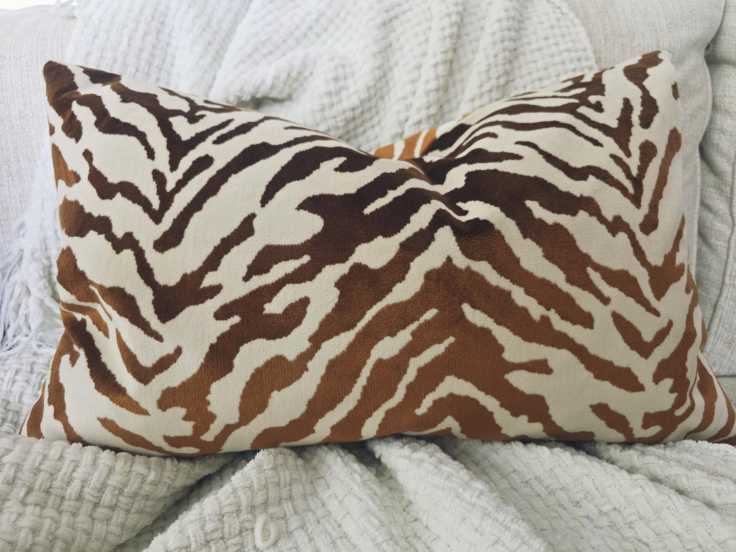 Cognac Tiger Print Velvet Pillow Cover