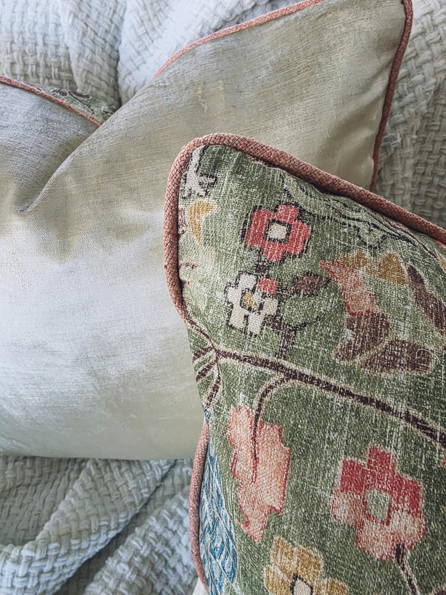 Celery Green Floral Bird Pillow Cover