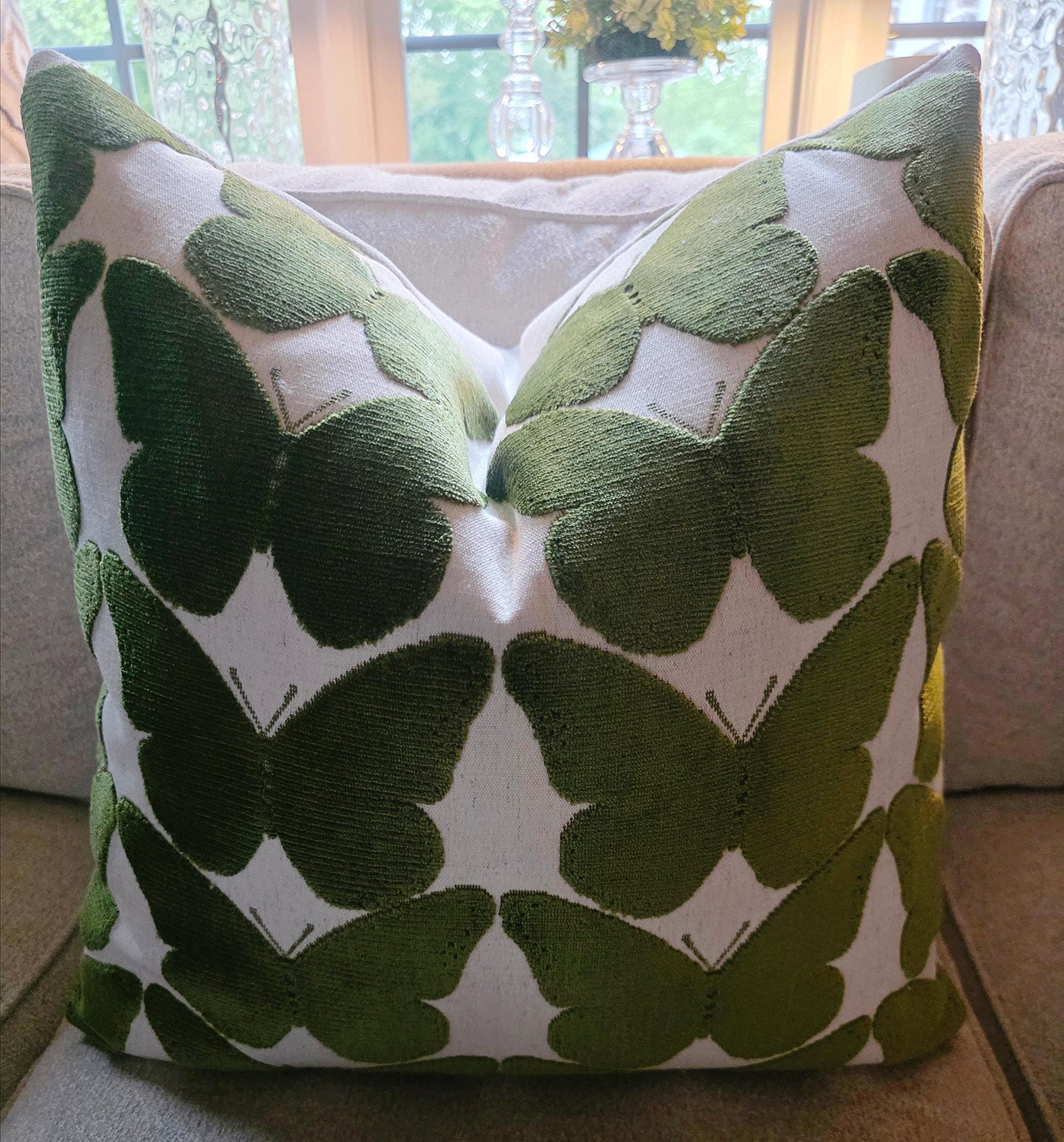 Green Velvet Butterfly Pillow Cover