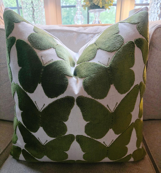 Green Velvet Butterfly Pillow Cover