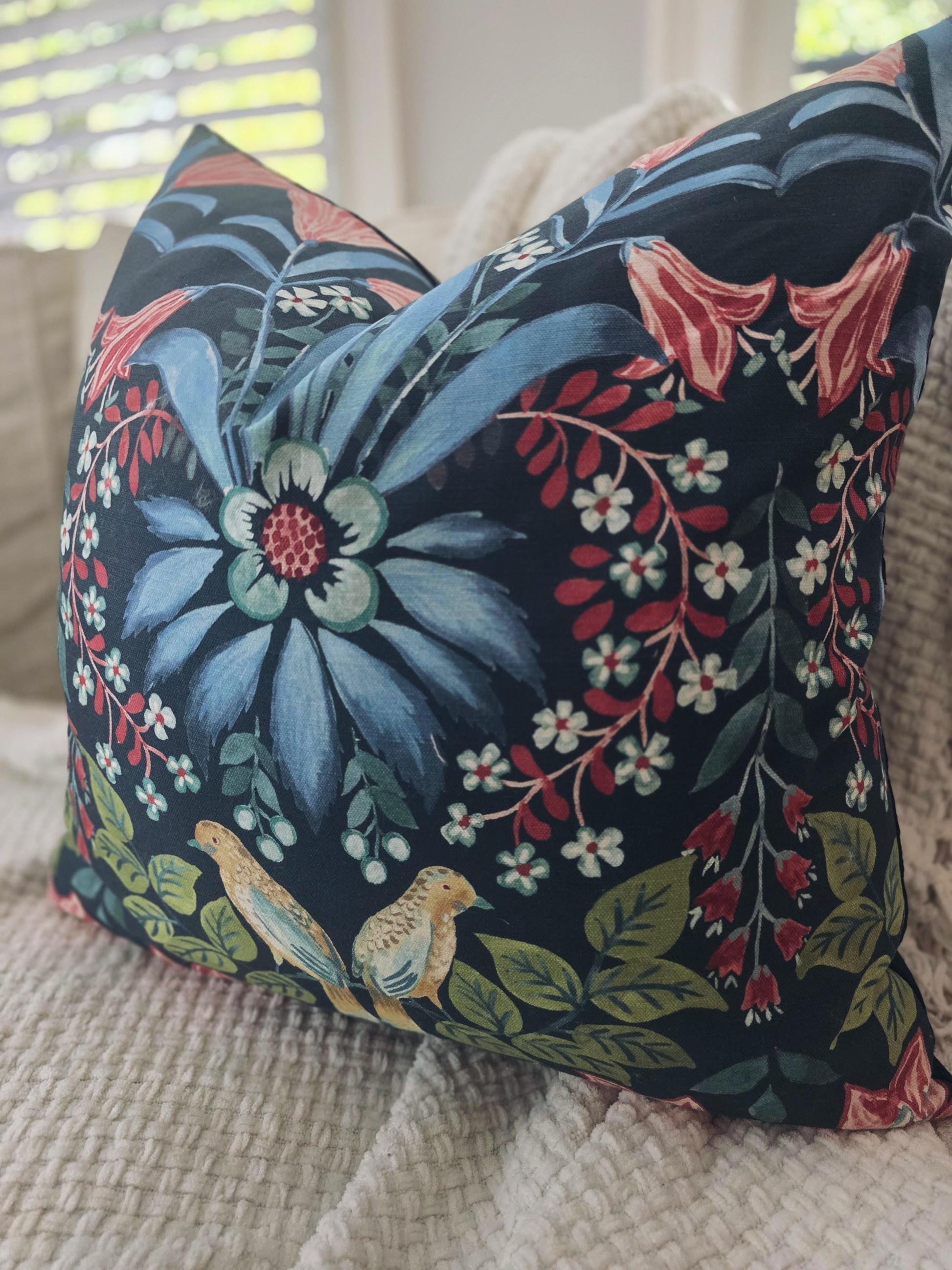 Lilium Navy Floral Scene Pillow Cover