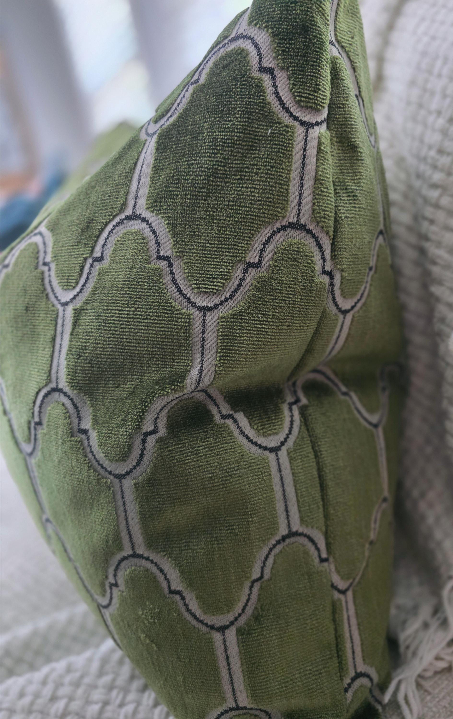 Olive Green Cut Velvet Pillow Cover