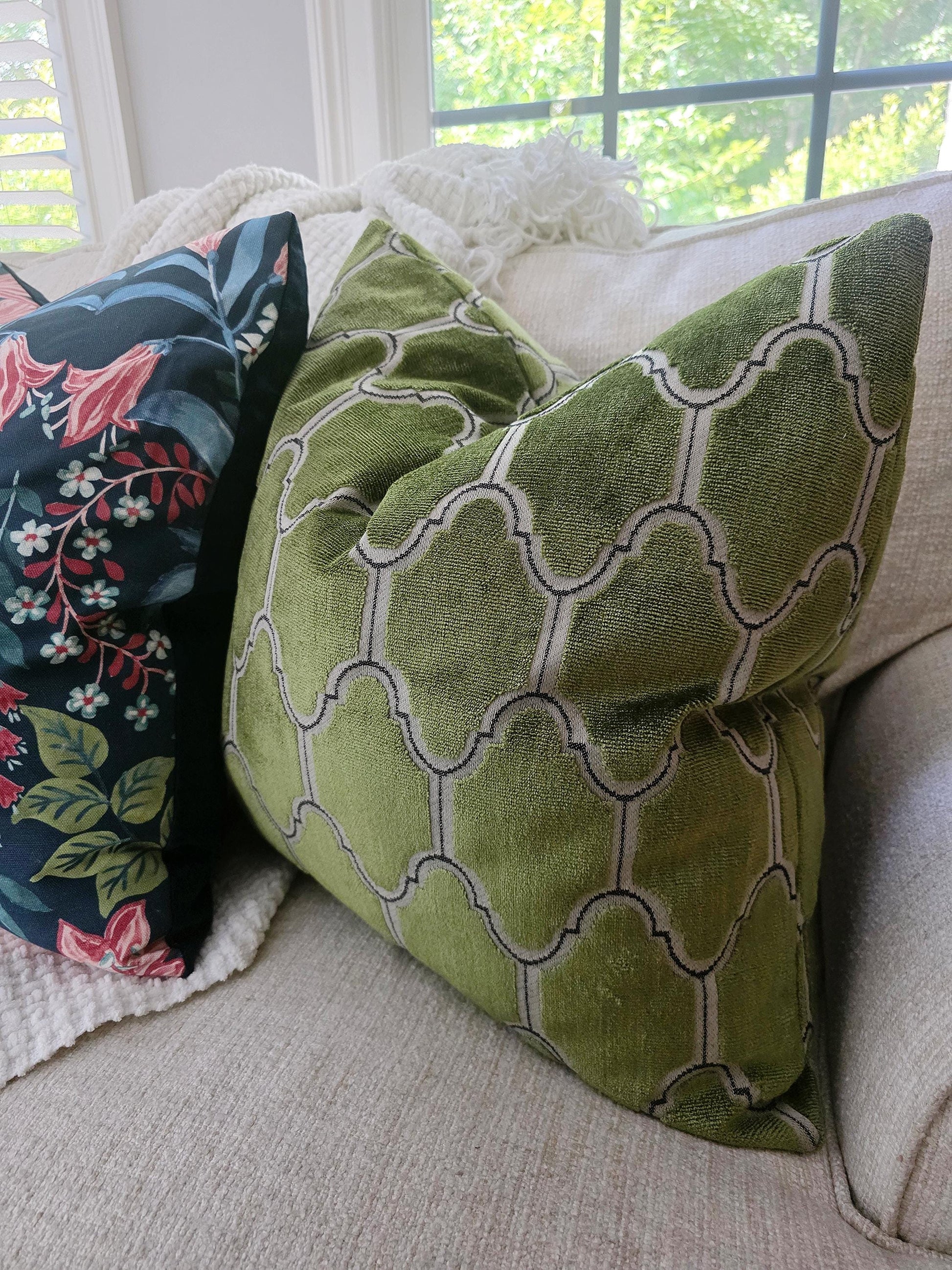 Olive Green Cut Velvet Pillow Cover