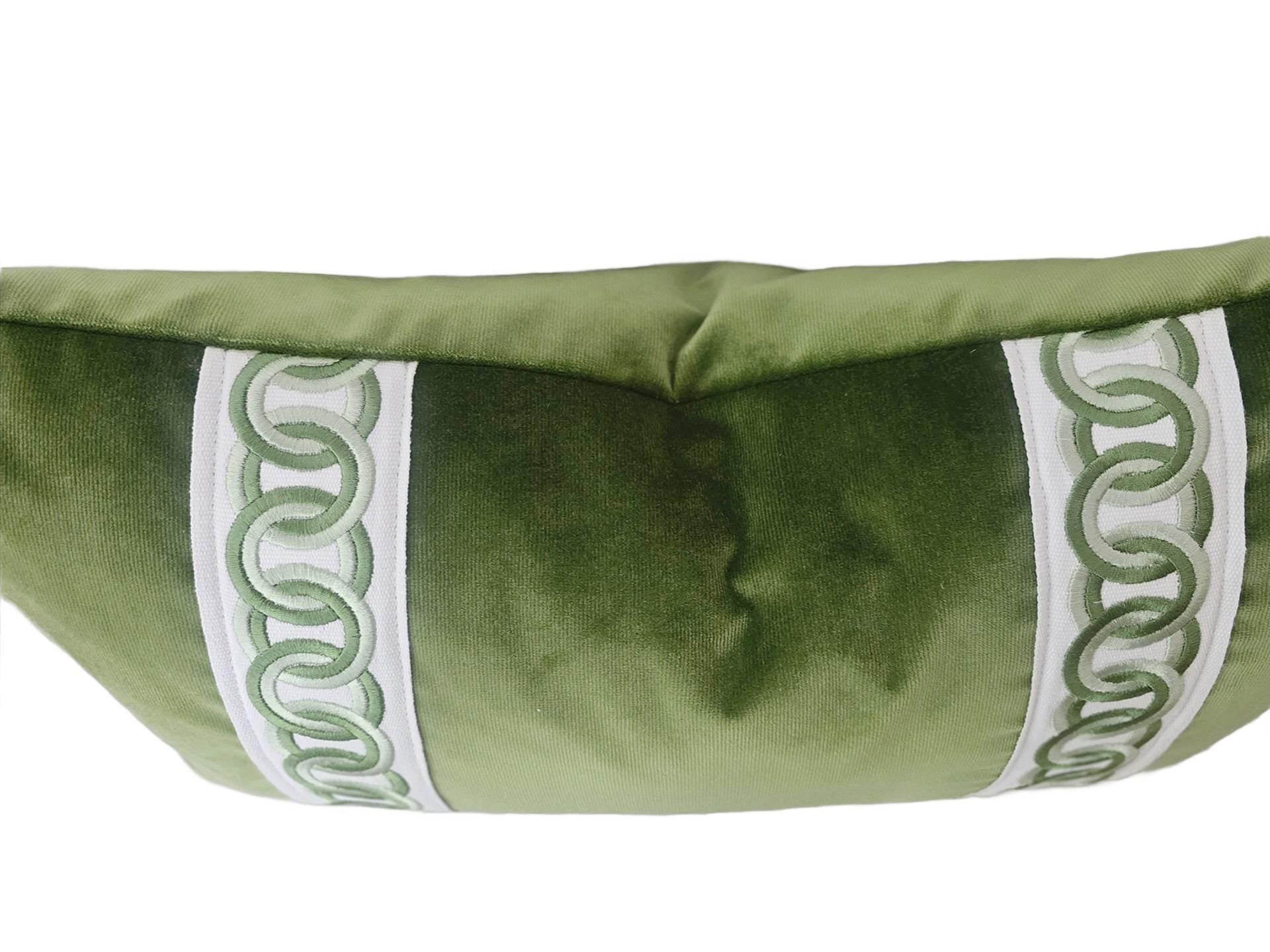 Lime Green Velvet with Green Trim Pillow Cover