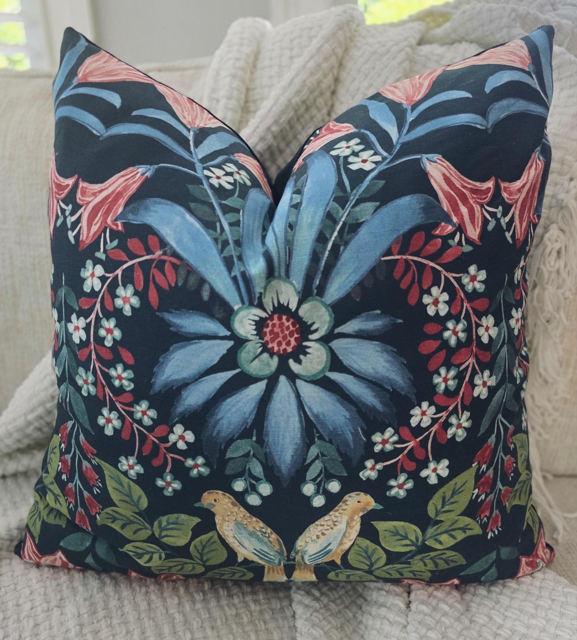 Lilium Navy Floral Scene Pillow Cover