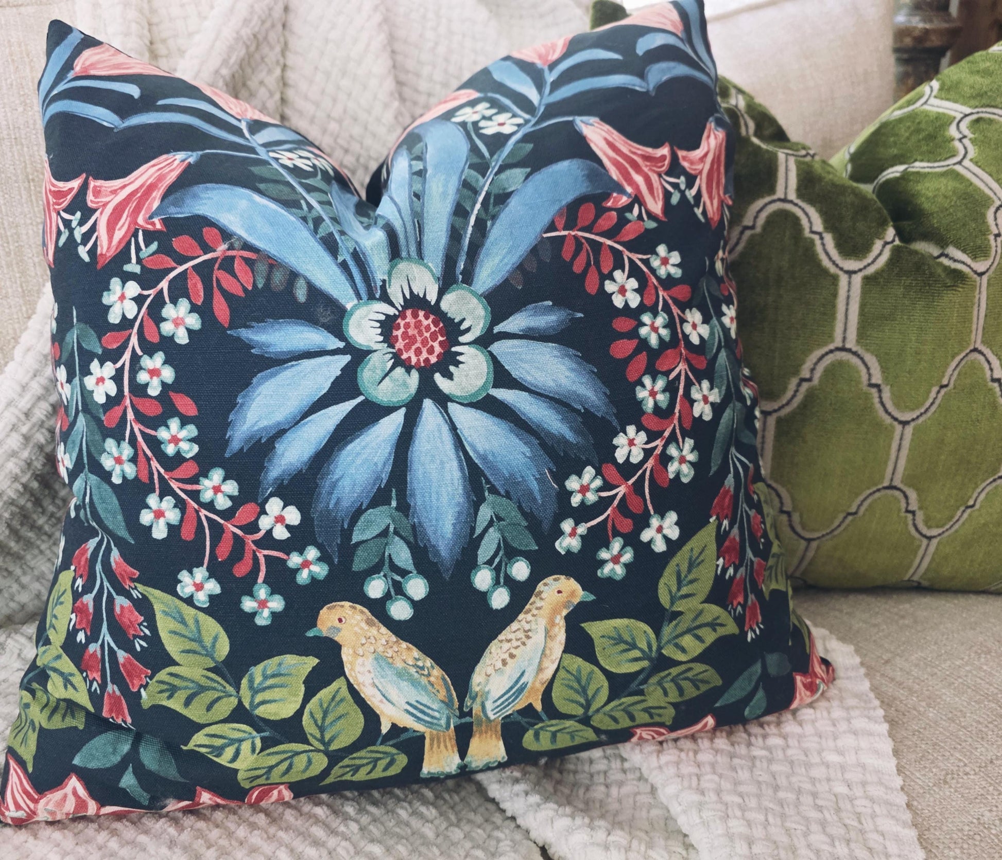 Lilium Navy Floral Scene Pillow Cover