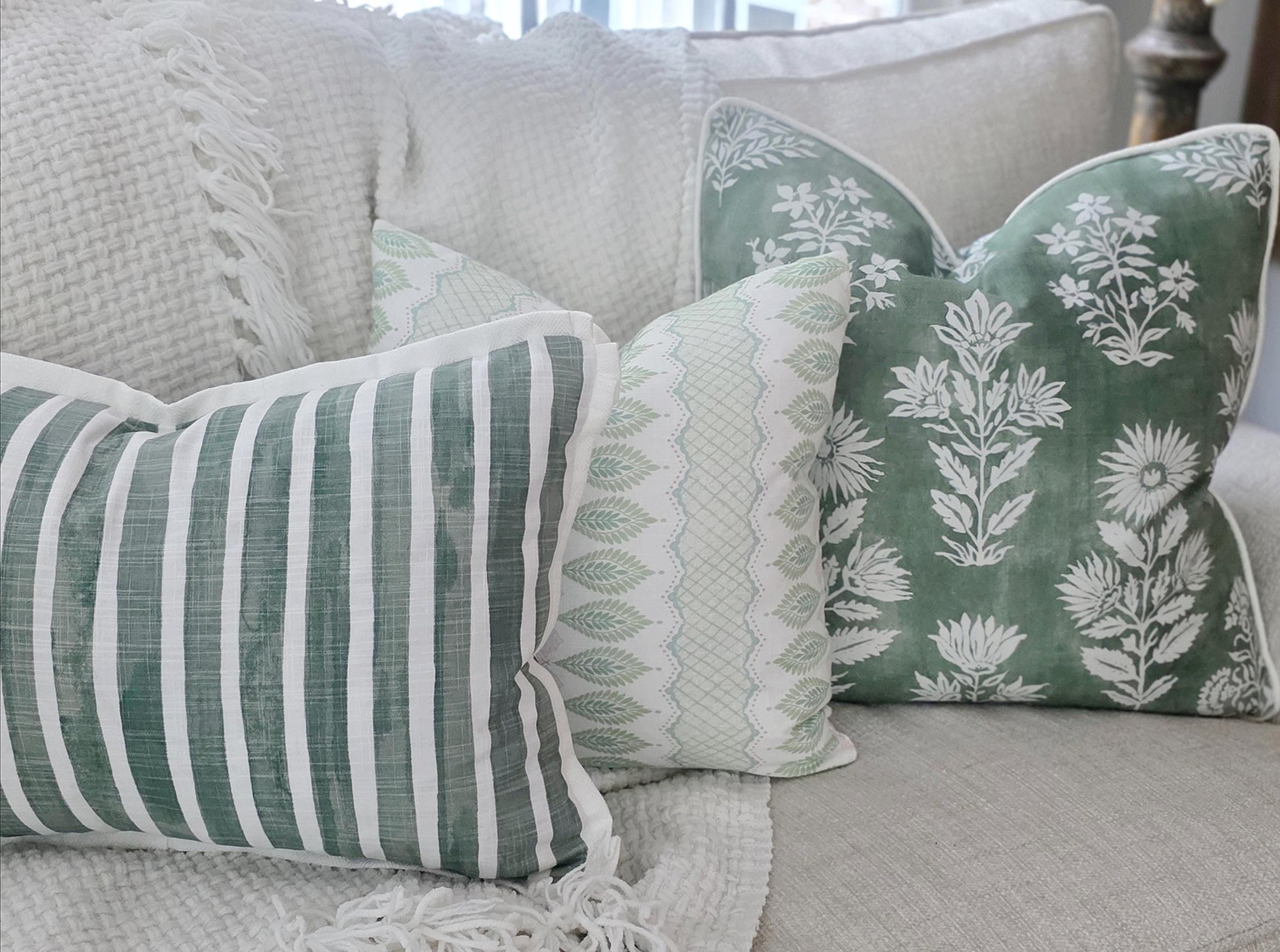 Green and White Stripe Pillow Cover