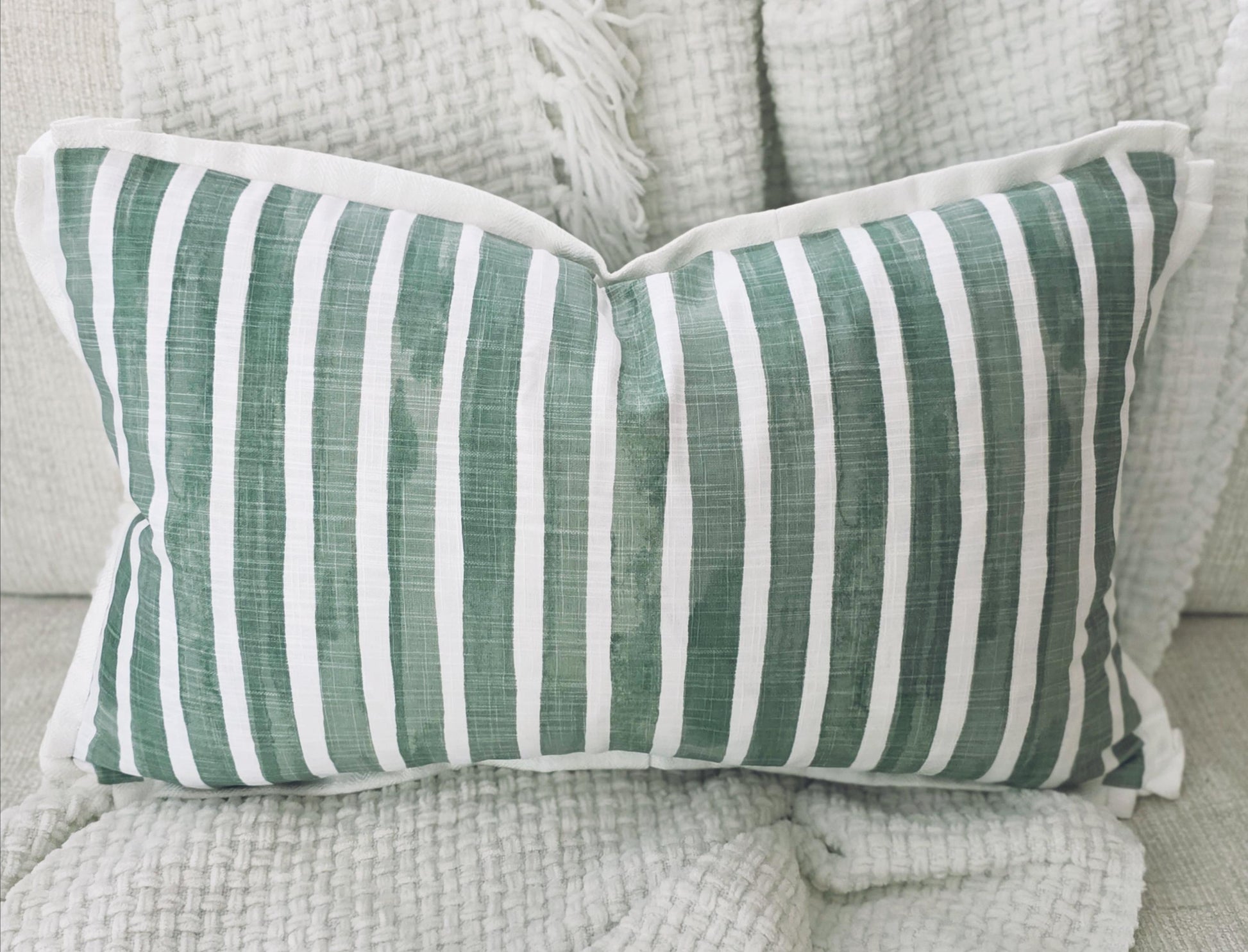 Green and White Stripe Pillow Cover