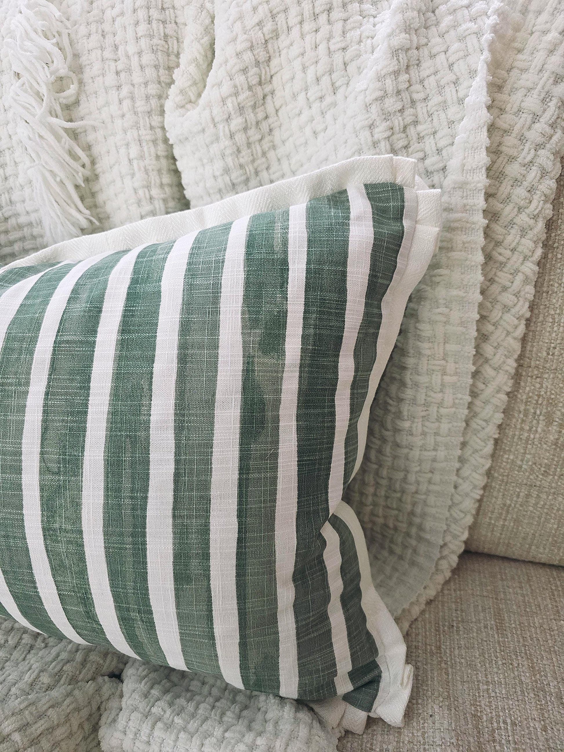 Green and White Stripe Pillow Cover