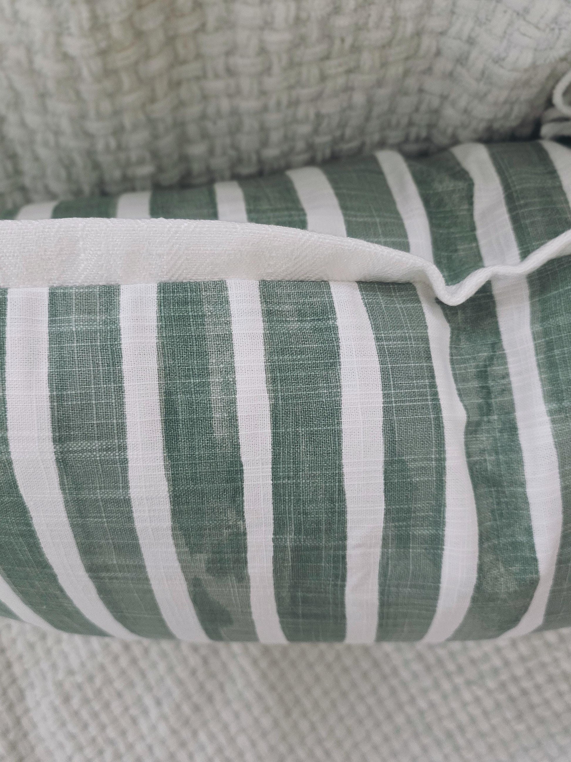 Green and White Stripe Pillow Cover